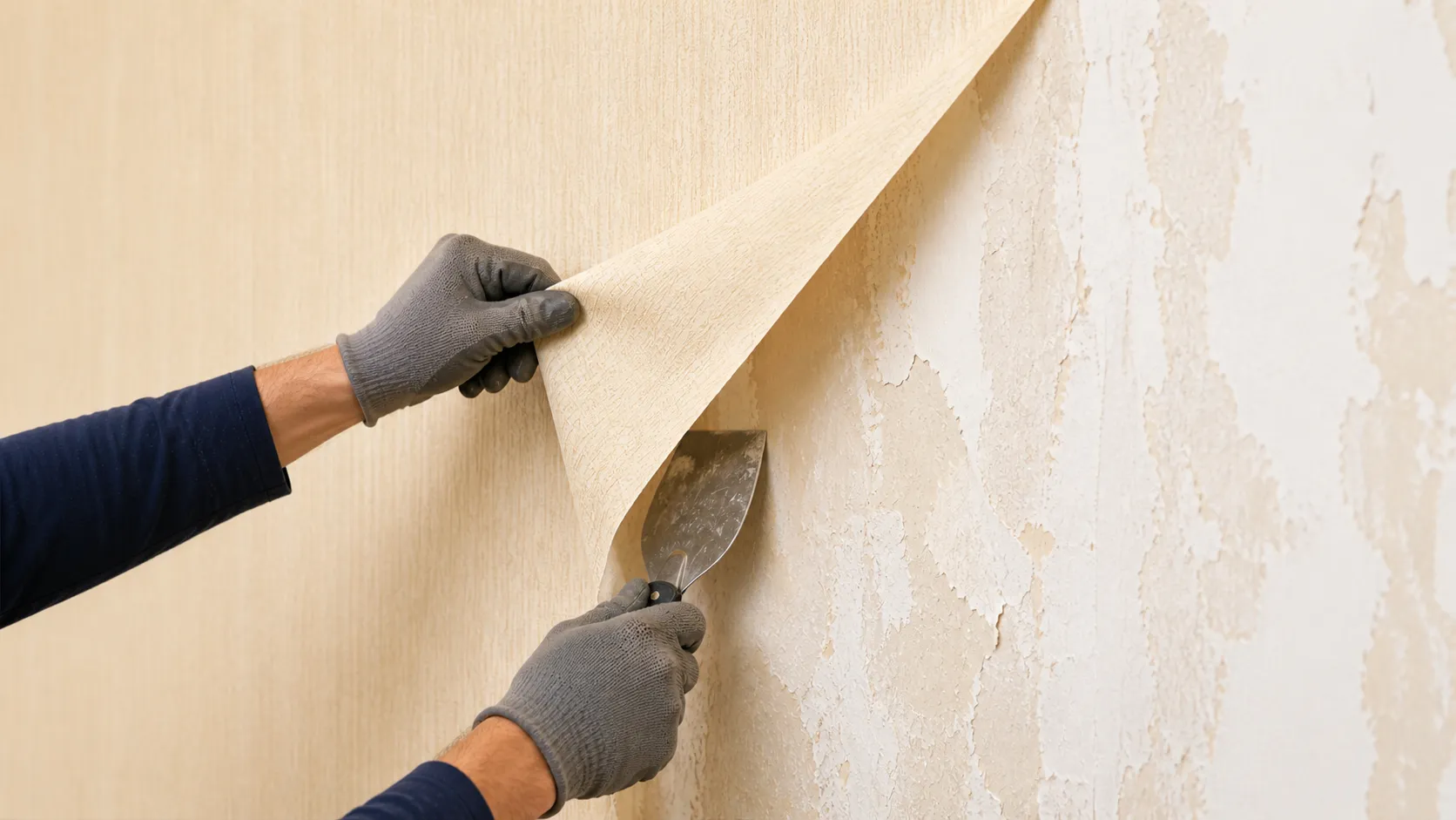 Professional wallpaper removal and wall preparation for a residential home in Monte Vista, San Antonio
