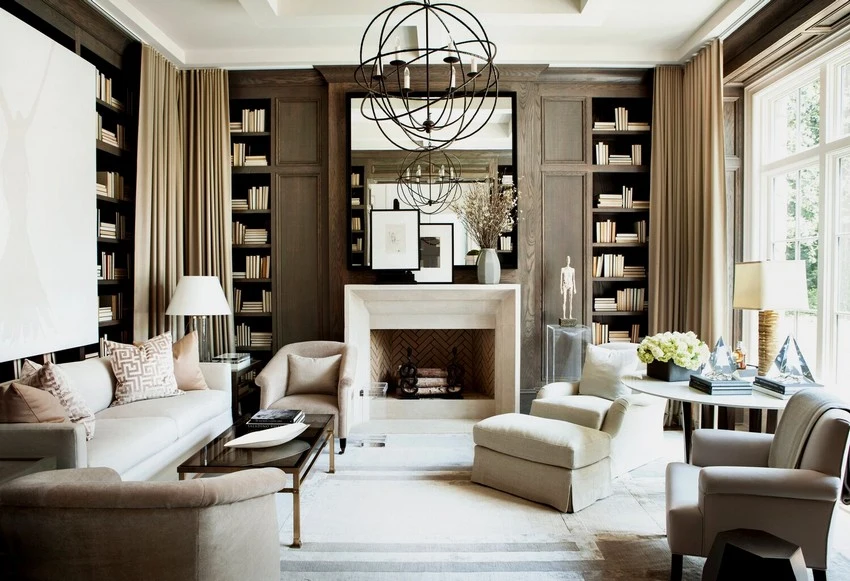 Luxury wallpaper installation enhancing a custom residential living room in Alamo Heights, San Antonio